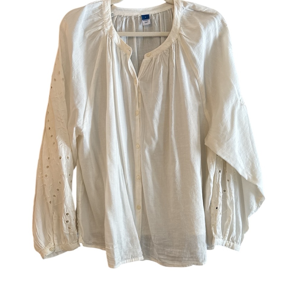 Old Navy Cream Blouse with Eyelet Sleeves